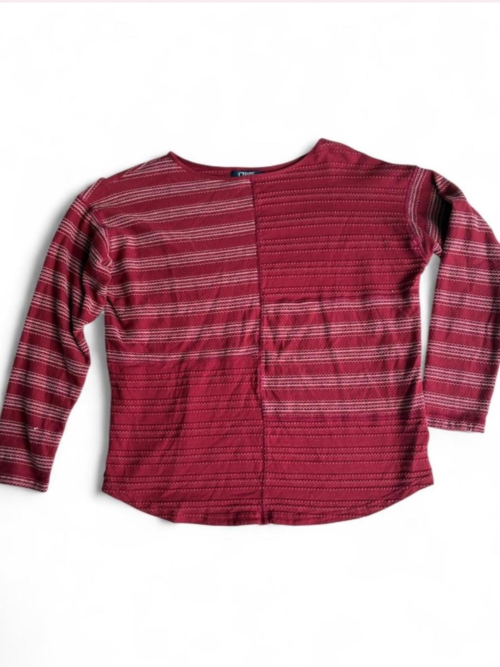 Chaps Patchwork Topstitched Drop Shoulder Top Crunchy 100% Cotton M